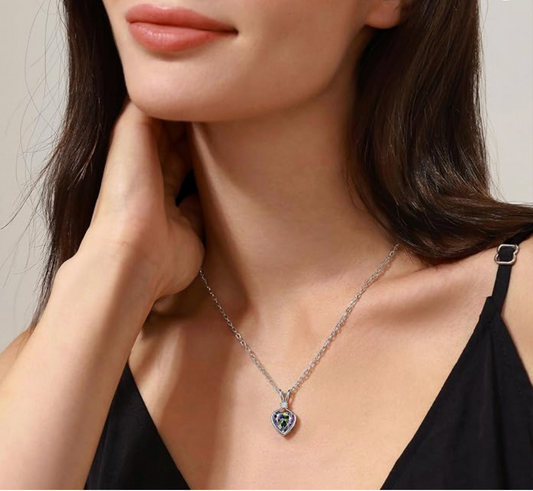 White Gold Iridescent Mystic Quartz Heart Pendant Necklace