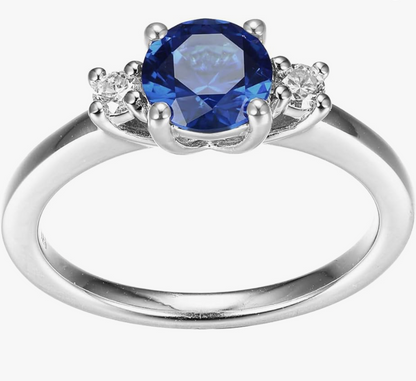 White Gold Sapphire Blue Three-Stone Engagement Ring