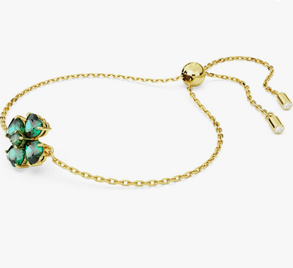 Gold Four-Leaf Clover Emerald Green Bolo Bracelet