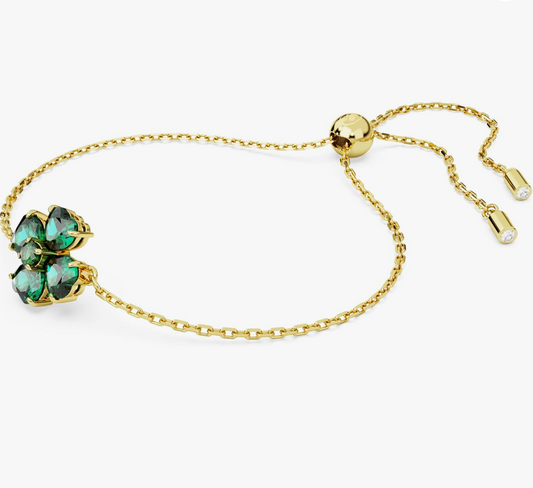 Gold Four-Leaf Clover Emerald Green Bolo Bracelet