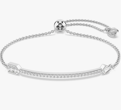 Silver Pavé Geometric Curved Bar Bolo Bracelet