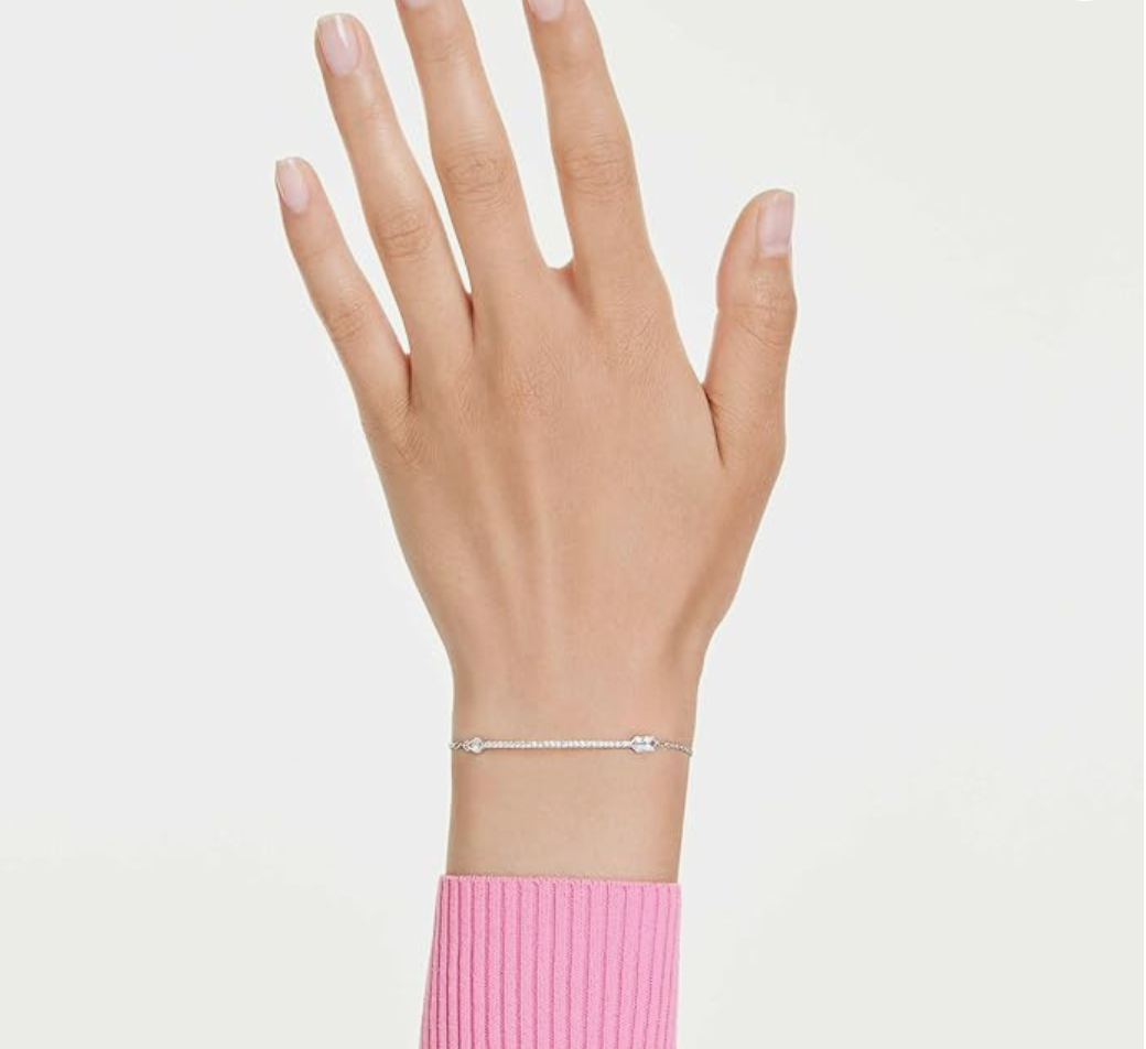 Silver Pavé Geometric Curved Bar Bolo Bracelet