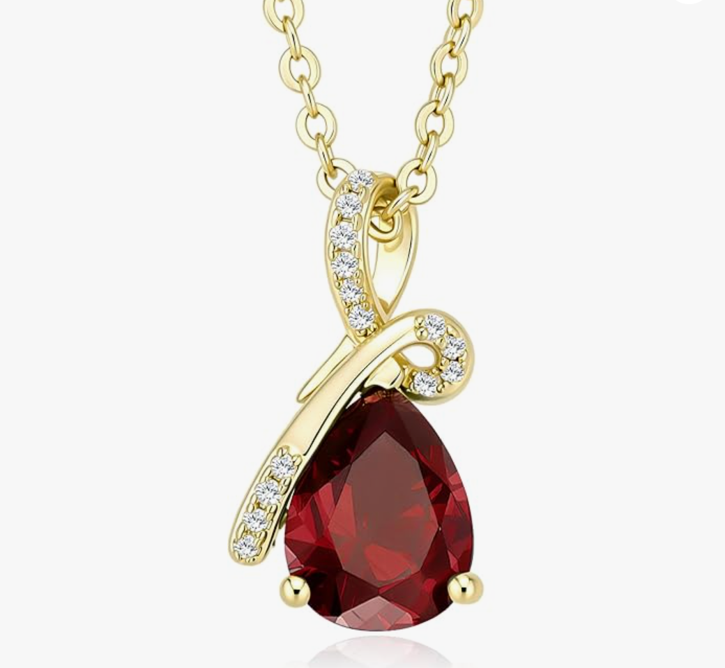 Yellow Gold Twist Halo Garnet Teardrop Pendant Necklace