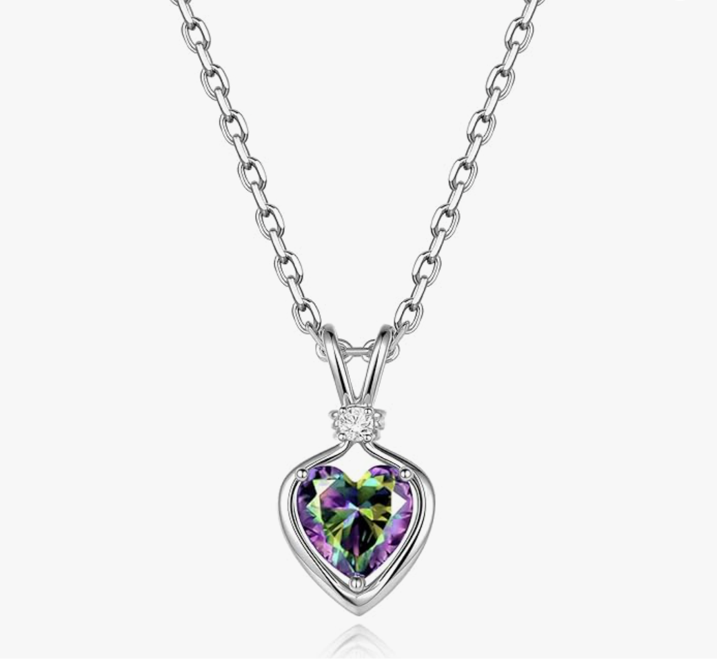 White Gold Iridescent Mystic Quartz Heart Pendant Necklace