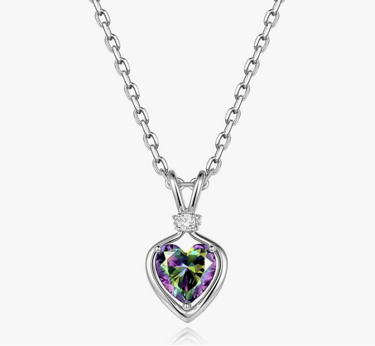 White Gold Iridescent Mystic Quartz Heart Pendant Necklace