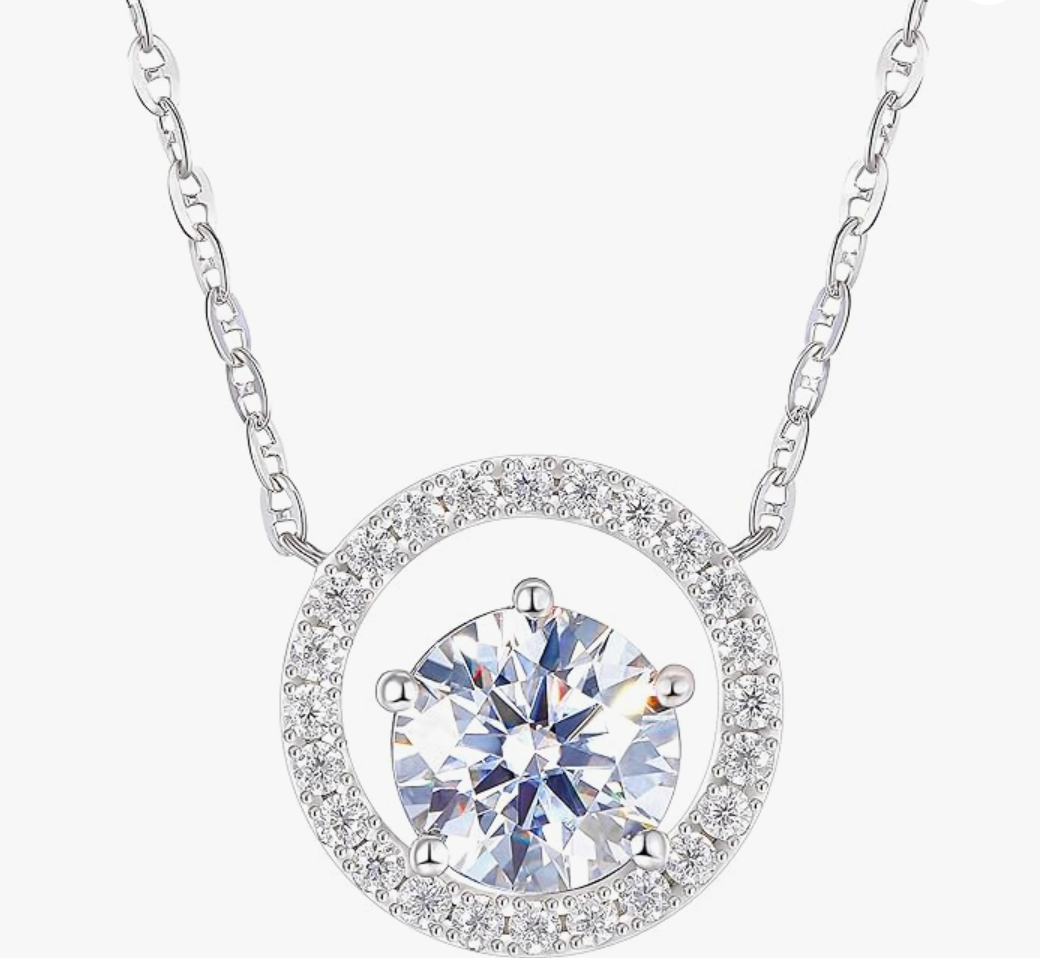 White Gold Floating Round Brilliant Halo Pendant Necklace
